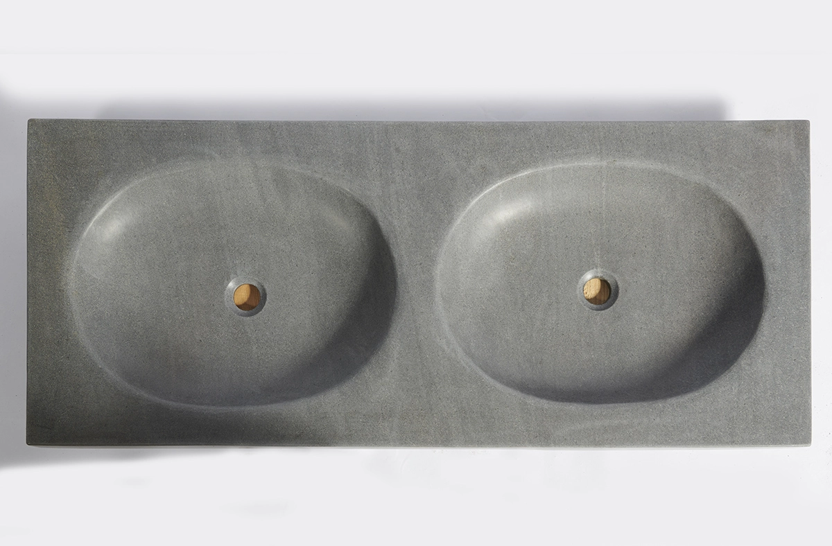 раковина двойная из речного камня 120х50х9